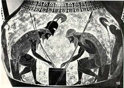 Attic blackfigure amphora  Vatican Museum:  Achilles and Ajax.  Ca. 530 B.C.  H.0.61 