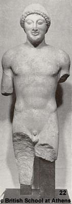 Marble kouros  NM Athens from Ptoon (no. 20).  515-500 B.C. H.1.03.  