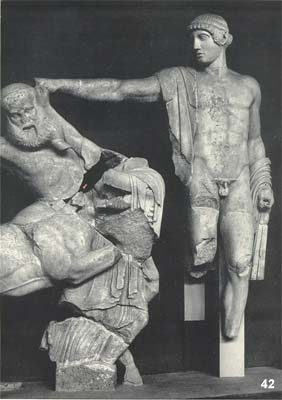 Marble statue  NM Olympia:  Apollo from west pediment.  Ca. 460 B.C.  H.   