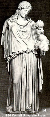 Marble statue  Staatliche Museen Munich:  Eirene and Ploutos (Roman copy).  Original: 380-370 B.C.  H.1.99.  
